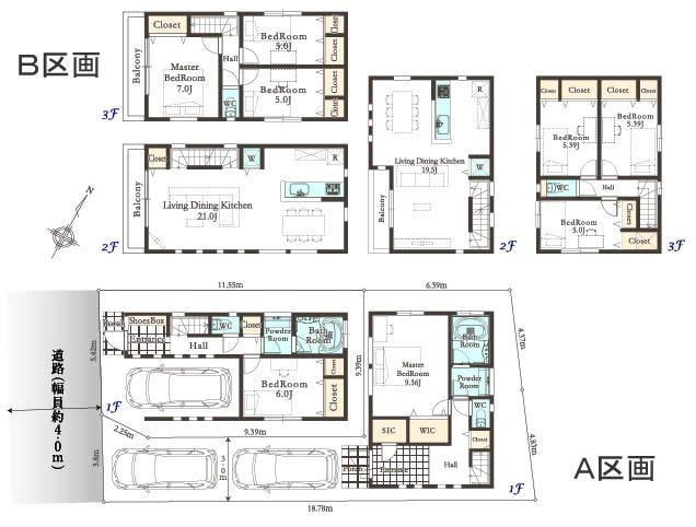 Compartment view + building plan example. Building plan example (A section) 4LDK, Land price 33,800,000 yen, Land area 96.33 sq m , Building price 15 million yen, Building area 114.53 sq m