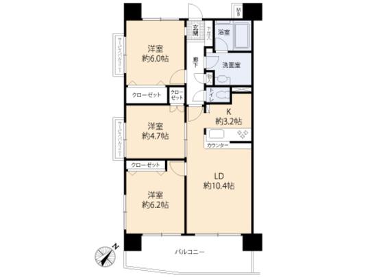 Floor plan. 3LDK, Price 33,900,000 yen, Occupied area 67.41 sq m , Balcony area 11.11 sq m floor plan