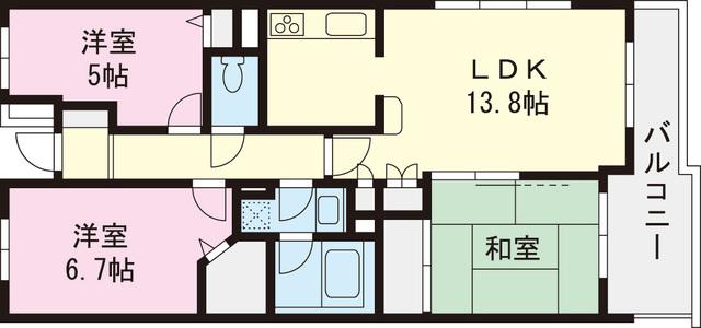 Floor plan. 3LDK, Price 33,990,000 yen, Occupied area 70.52 sq m , Balcony area 8.24 sq m