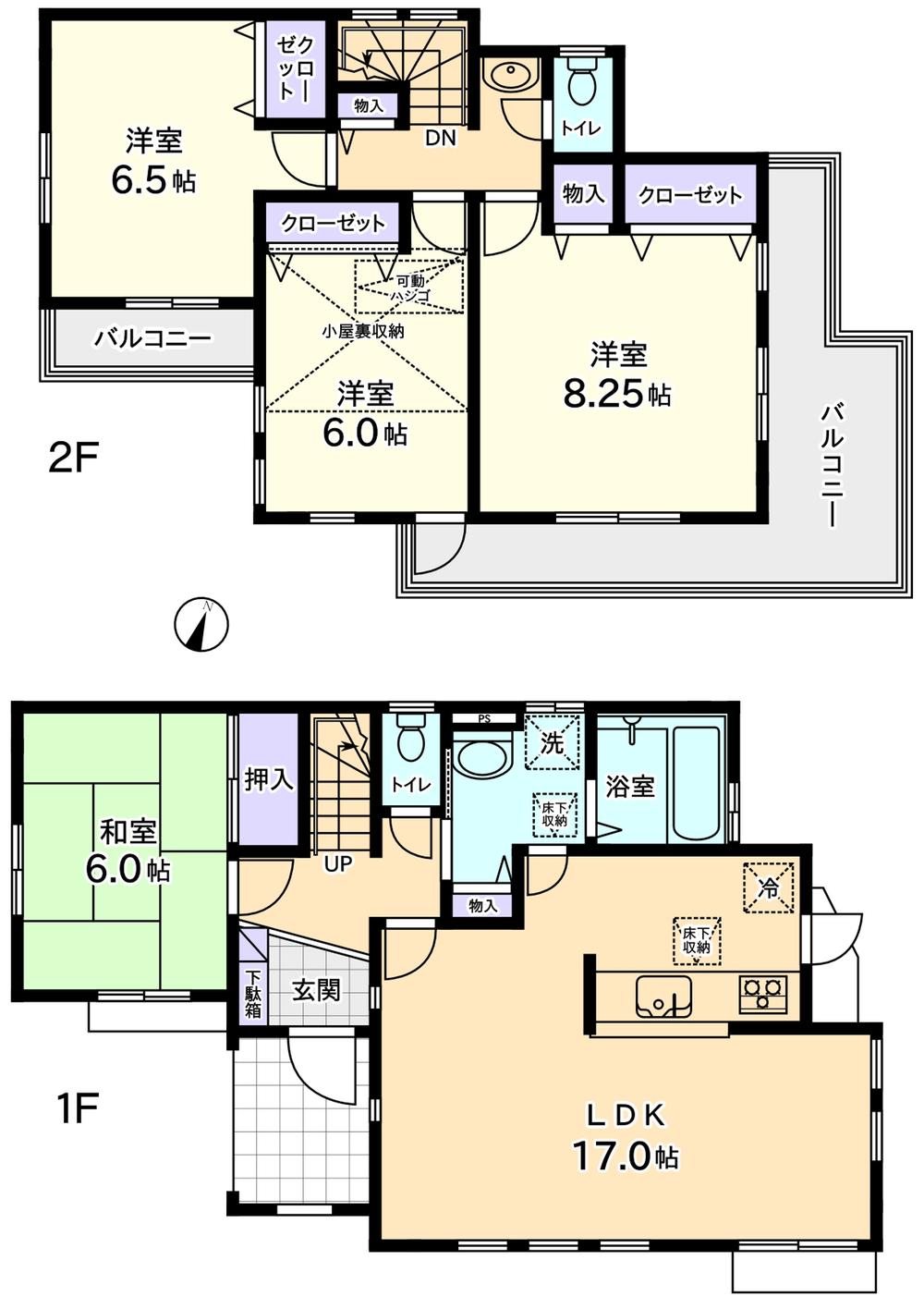 Floor plan. 40,800,000 yen, 4LDK, Land area 133.59 sq m , Building area 103.68 sq m 1 Building 4LDK Wide balcony