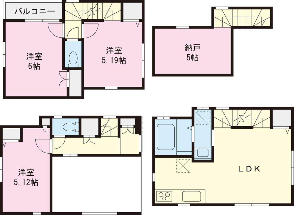 Floor plan. (Building 2), Price 29,800,000 yen, 3LDK, Land area 46.66 sq m , Building area 69.44 sq m