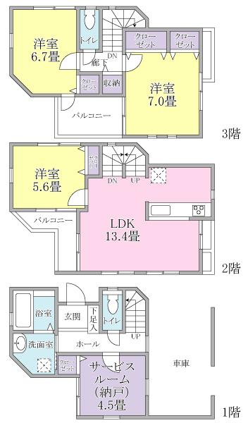Floor plan. (A Building), Price 38,960,000 yen, 3LDK+S, Land area 60.03 sq m , Building area 99.59 sq m