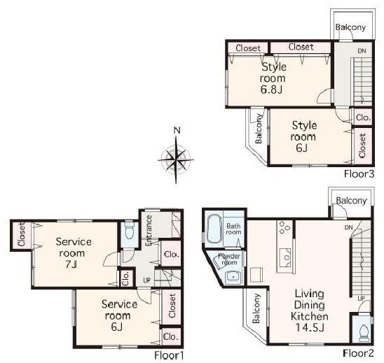 Floor plan. (B Building), Price 37,960,000 yen, 2LDK+2S, Land area 71.7 sq m , Building area 103.62 sq m