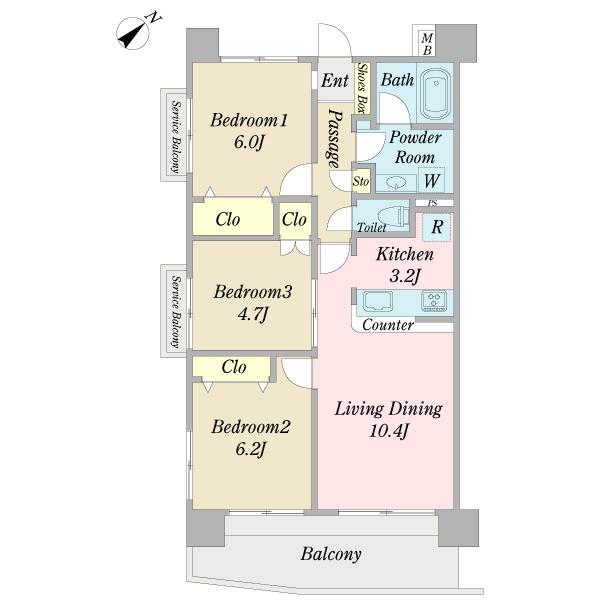 Floor plan. 3LDK, Price 33,900,000 yen, Occupied area 67.41 sq m , Balcony area 11.11 sq m