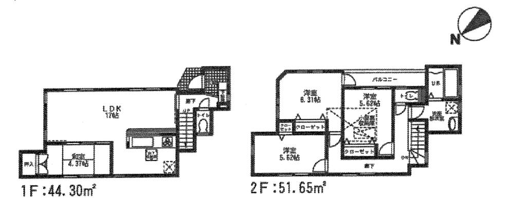 Floor plan. (Building 2), Price 33,800,000 yen, 4LDK, Land area 152.42 sq m , Building area 95.95 sq m