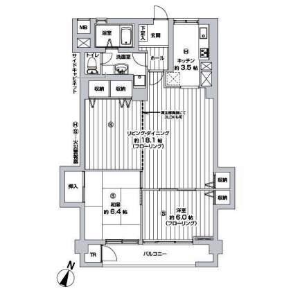 Floor plan. 2LDK, Price 16,450,000 yen, Occupied area 72.62 sq m , Balcony area 5.1 sq m floor plan