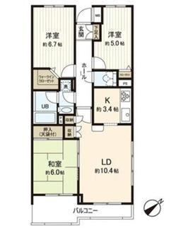 Floor plan. 3LDK, Price 33,990,000 yen, Occupied area 70.52 sq m , Balcony area 8.24 sq m