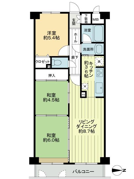 Floor plan. 3LDK, Price 15.9 million yen, Footprint 62.1 sq m , Balcony area 6.48 sq m floor plan