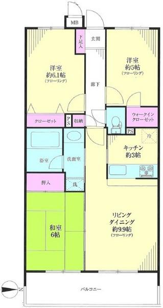 Floor plan. 3LDK, Price 27,800,000 yen, Footprint 66.4 sq m , Balcony area 9 sq m floor plan