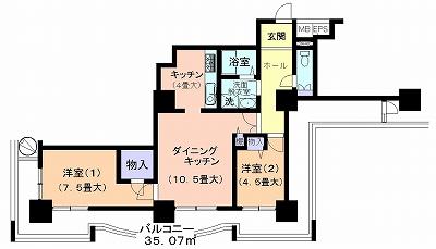 Floor plan. 2DK, Price 44,800,000 yen, Occupied area 70.34 sq m , Balcony area 35.07 sq m