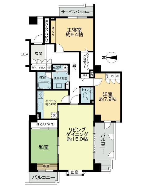 Floor plan. 3LDK, Price 49,800,000 yen, Footprint 106.69 sq m , Balcony area 13.39 sq m
