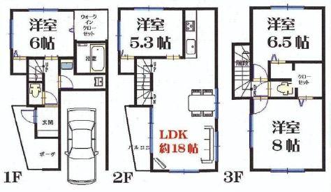 Floor plan. (1 Building), Price 39,800,000 yen, 4LDK, Land area 69.93 sq m , Building area 111.78 sq m