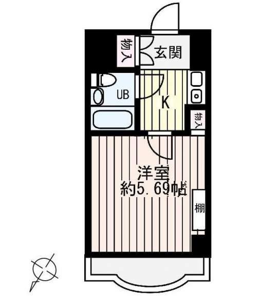 Floor plan. 1K, Price 4.9 million yen, Occupied area 16.38 sq m , Balcony area 2.6 sq m