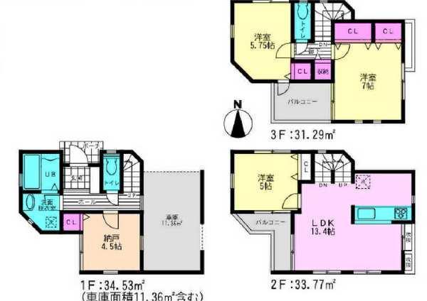 Floor plan. 38,960,000 yen, 3LDK+S, Land area 60.03 sq m , Building area 99.59 sq m
