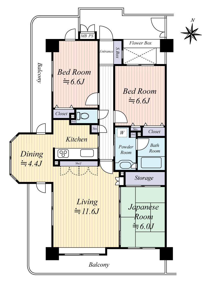 Floor plan. 3LDK, Price 19,800,000 yen, Footprint 82.7 sq m , Balcony area 27.3 sq m