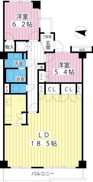 Floor plan. 2LDK, Price 15.8 million yen, Occupied area 76.76 sq m , Balcony area 7.24 sq m
