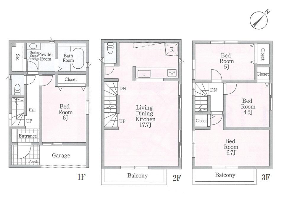 Floor plan. (4 Building), Price 43,800,000 yen, 4LDK, Land area 67.52 sq m , Building area 101.02 sq m