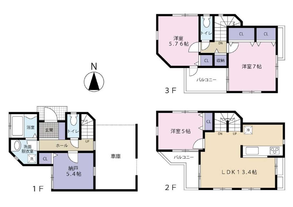 Floor plan. (A Building), Price 38,960,000 yen, 3LDK+S, Land area 60.03 sq m , Building area 99.59 sq m