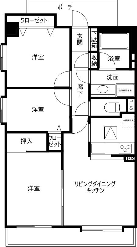 Floor plan. 3LDK, Price 29,800,000 yen, Occupied area 64.32 sq m , Balcony area 8.7 sq m