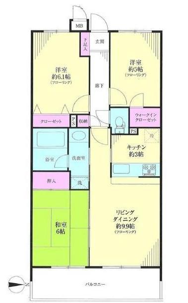 Floor plan. 3LDK, Price 27,800,000 yen, Footprint 66.4 sq m , Balcony area 9 sq m new interior renovation completed