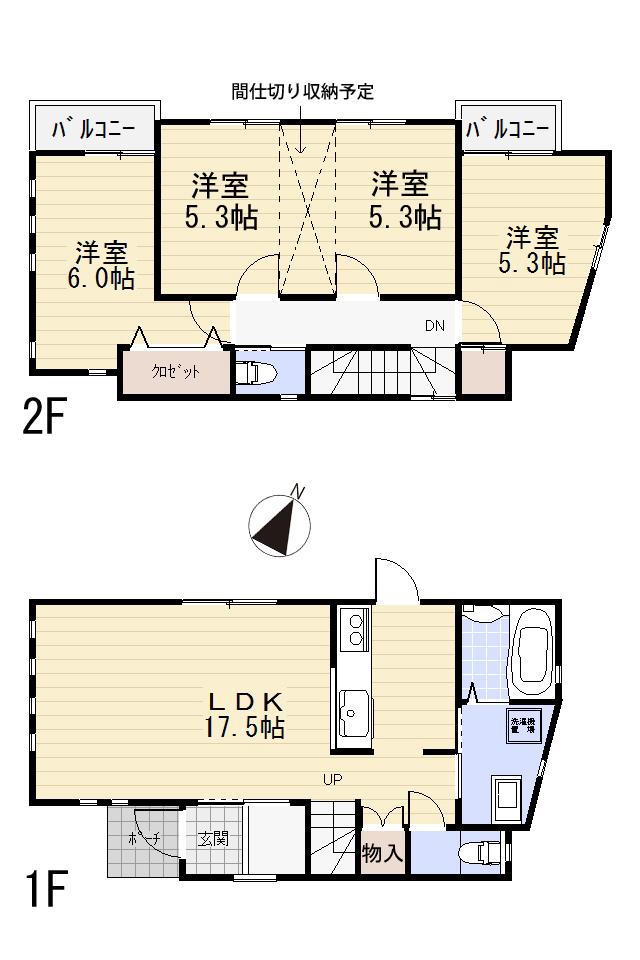 Floor plan. 39,800,000 yen, 3LDK, Land area 81.63 sq m , Building area 106.49 sq m