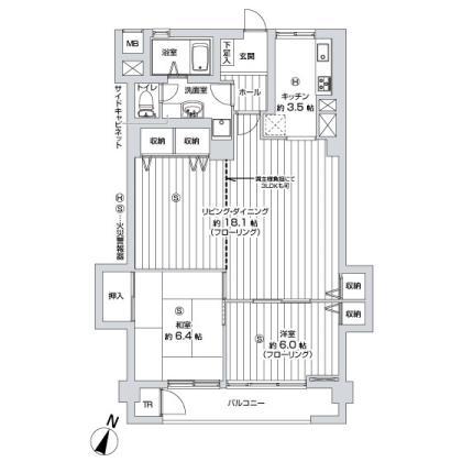 Floor plan. 2LDK, Price 16,450,000 yen, Occupied area 72.62 sq m , Balcony area 5.1 sq m