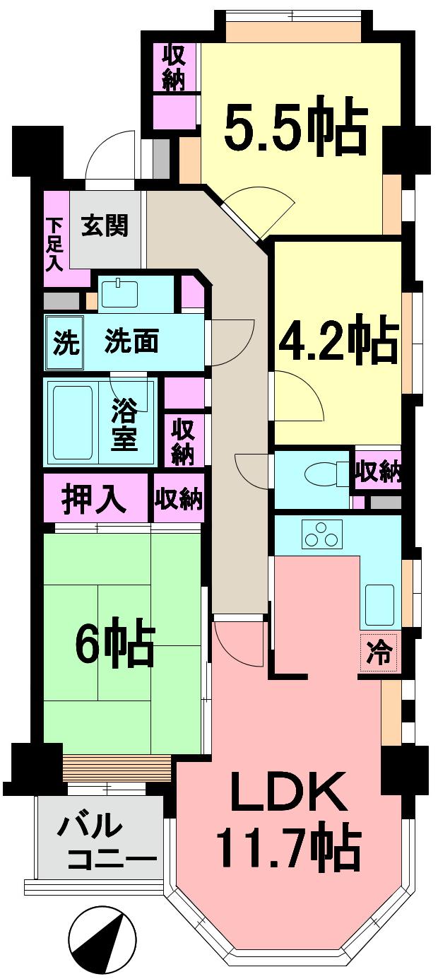 Floor plan. 3LDK, Price 24,800,000 yen, Footprint 72.2 sq m , Balcony area 3.15 sq m