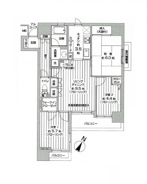 Floor plan. 3LDK, Price 36,800,000 yen, Footprint 65.8 sq m , Balcony area 7.61 sq m