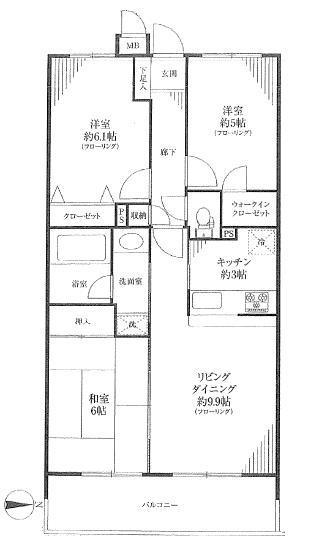 Floor plan. 3LDK, Price 27,800,000 yen, Footprint 66.4 sq m , Balcony area 9 sq m
