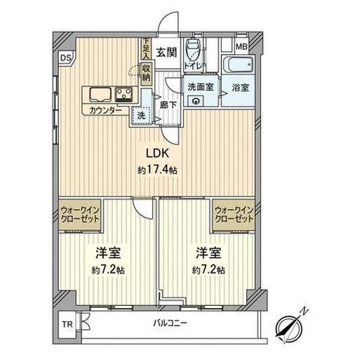 Floor plan. 2LDK, Price 16.3 million yen, Occupied area 69.35 sq m , Balcony area 8.32 sq m