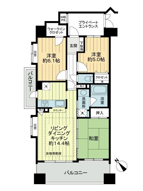 Floor plan. 3LDK, Price 34,900,000 yen, Occupied area 70.01 sq m , Balcony area 12.97 sq m square room ・ Private with entrance