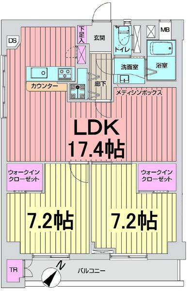 Floor plan. 2LDK, Price 16.3 million yen, Occupied area 69.35 sq m , Balcony area 8.32 sq m