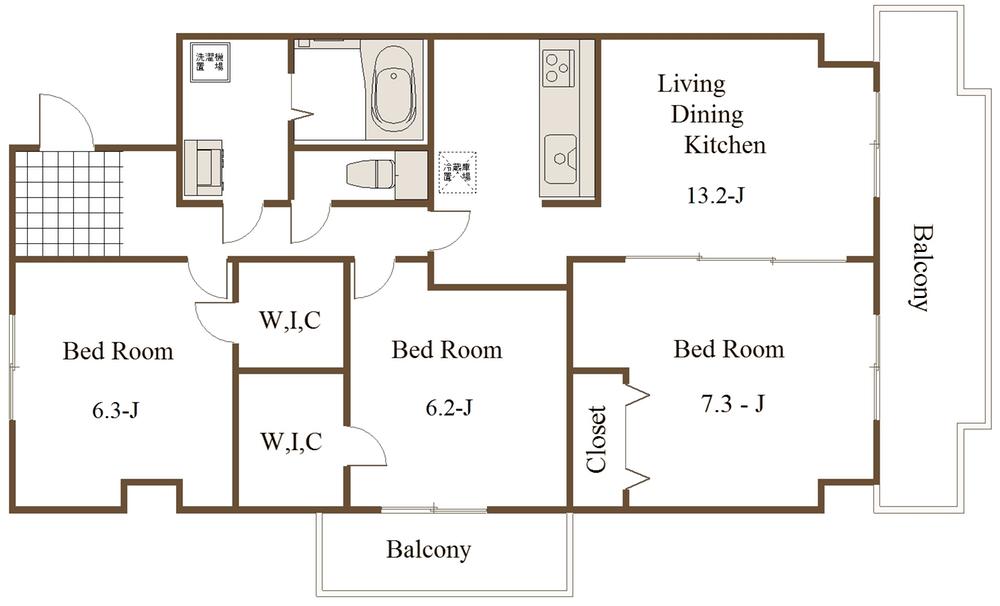 Floor plan. 3LDK, Price 24.4 million yen, Occupied area 74.84 sq m , Balcony area 11.02 sq m Mato drawings