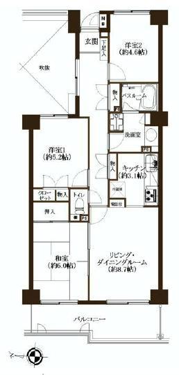 Floor plan. 3LDK, Price 23,900,000 yen, Occupied area 67.42 sq m , Balcony area 9.72 sq m
