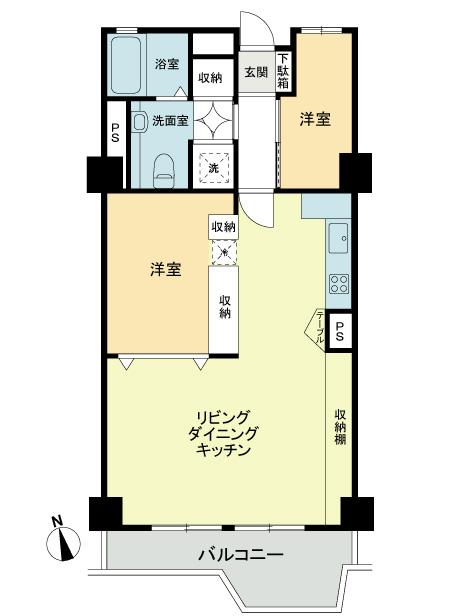 Floor plan. 2LDK, Price 20,900,000 yen, Occupied area 57.75 sq m , Balcony area 7.83 sq m