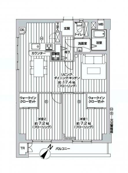 Floor plan. 2LDK, Price 16.3 million yen, Occupied area 69.35 sq m , Balcony area 8.32 sq m