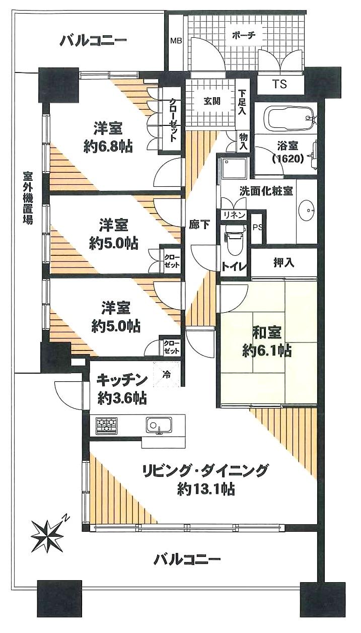Floor plan. 4LDK, Price 48,800,000 yen, Footprint 90 sq m , Balcony area 30.59 sq m