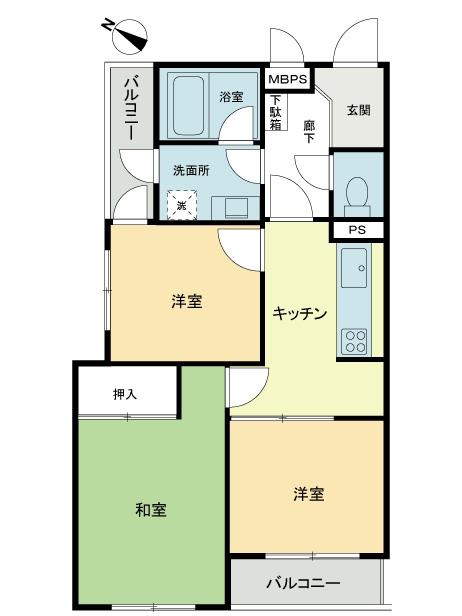 Floor plan. 2LDK, Price 14.8 million yen, Occupied area 45.94 sq m , Balcony area 5.3 sq m