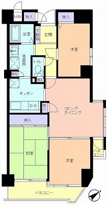 Floor plan. 3LDK, Price 24,800,000 yen, Occupied area 66.89 sq m , Balcony area 7.97 sq m