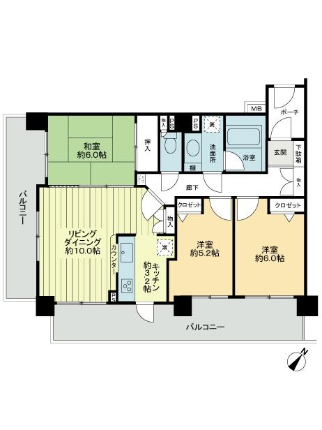 Floor plan. 3LDK, Price 43 million yen, Footprint 70.2 sq m , It will be on the balcony area 24.23 sq m wide span type, There is a feeling of opening.