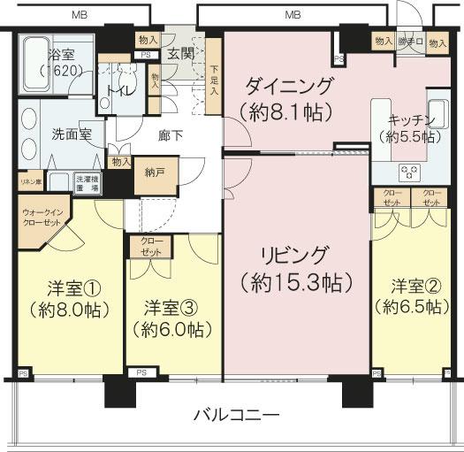 Floor plan. 3LDK, Price 125 million yen, Footprint 115.37 sq m
