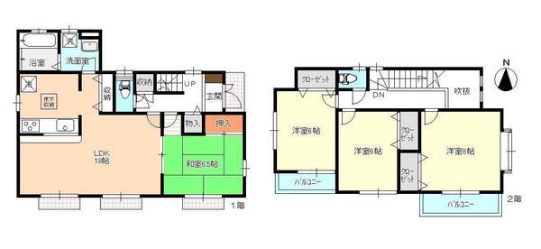 Floor plan. (Building 2), Price 40,800,000 yen, 4LDK, Land area 175.59 sq m , Building area 105.99 sq m