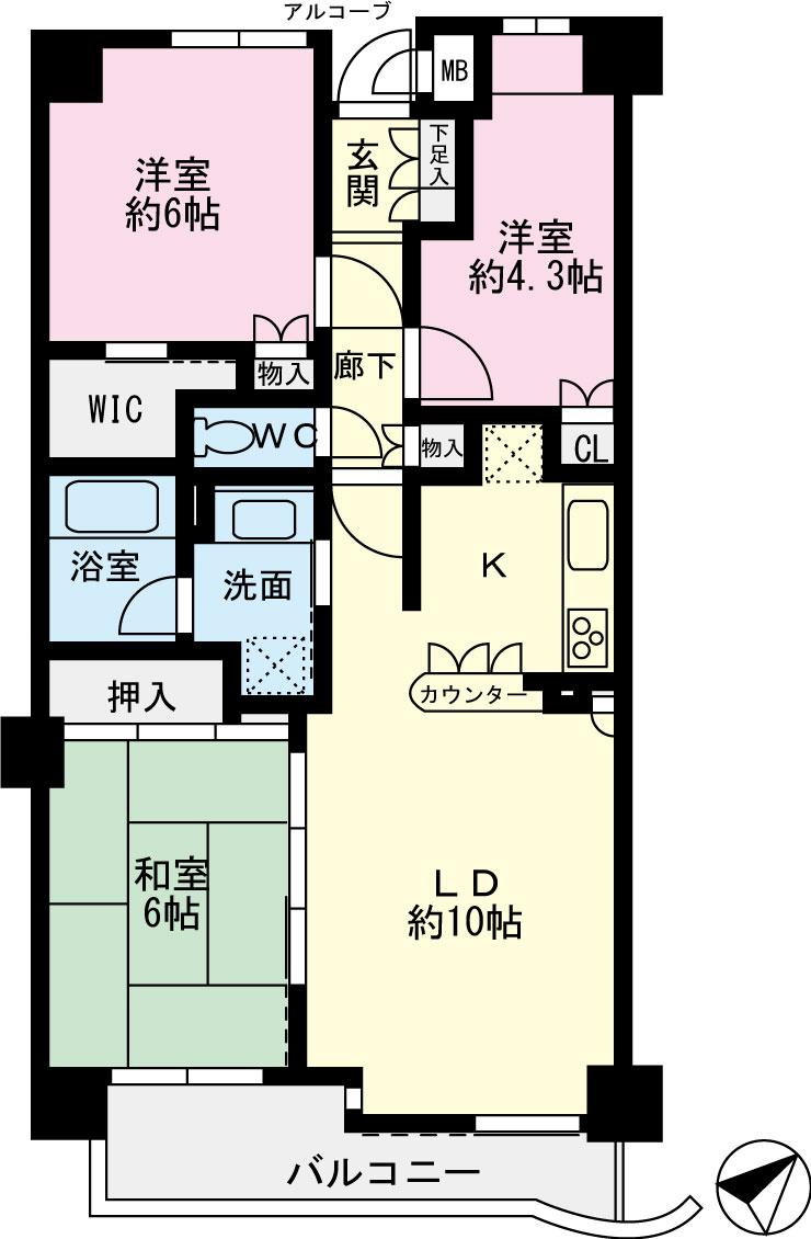 Floor plan. 3LDK, Price 20.5 million yen, Occupied area 66.52 sq m , Balcony area 6.35 sq m 3LDK + WIC