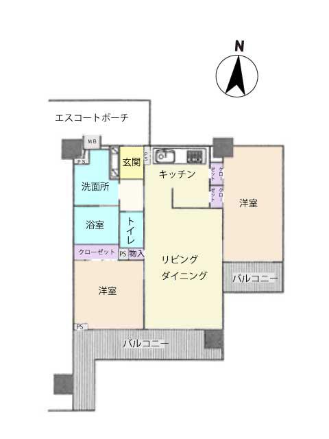 Floor plan. 2LDK, Price 18,800,000 yen, Occupied area 55.09 sq m , Balcony area 11.76 sq m