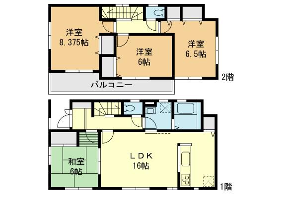 Floor plan. (1 Building), Price 37,800,000 yen, 4LDK, Land area 131.95 sq m , Building area 99.15 sq m