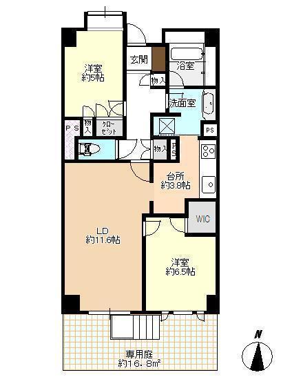 Floor plan. 2LDK + S (storeroom), Price 10.9 million yen, 2LDK of occupied area 66.39 sq m with a private garden