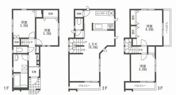 Floor plan. (A Building), Price 43,800,000 yen, 4LDK, Land area 70.8 sq m , Building area 107.48 sq m