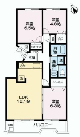 Floor plan. 3LDK, Price 17,900,000 yen, Occupied area 74.49 sq m , Balcony area 7.2 sq m