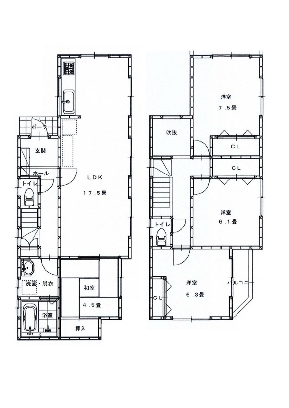 Building plan example (floor plan). Building plan example (1 Building) 4LDK, Land price 23,300,000 yen, Land area 100.58 sq m , Building price 15 million yen, Building area 101.23 sq m