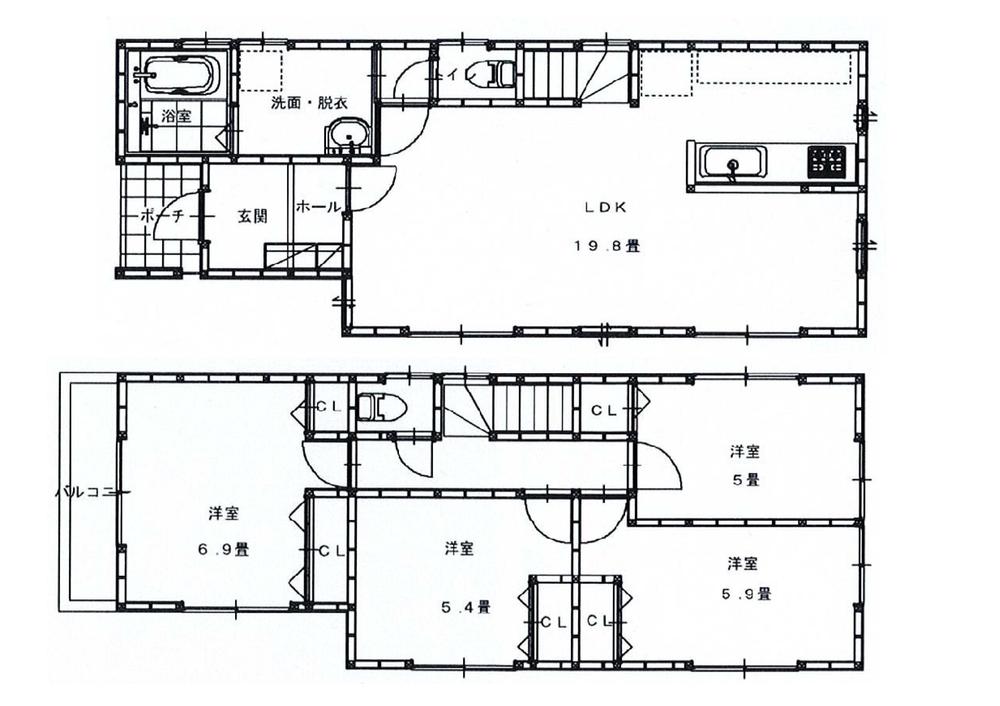 Building plan example (floor plan). Building plan example (7 Building) 4LDK, Land price 21.3 million yen, Land area 124.14 sq m , Building price 15 million yen, Building area 98.53 sq m